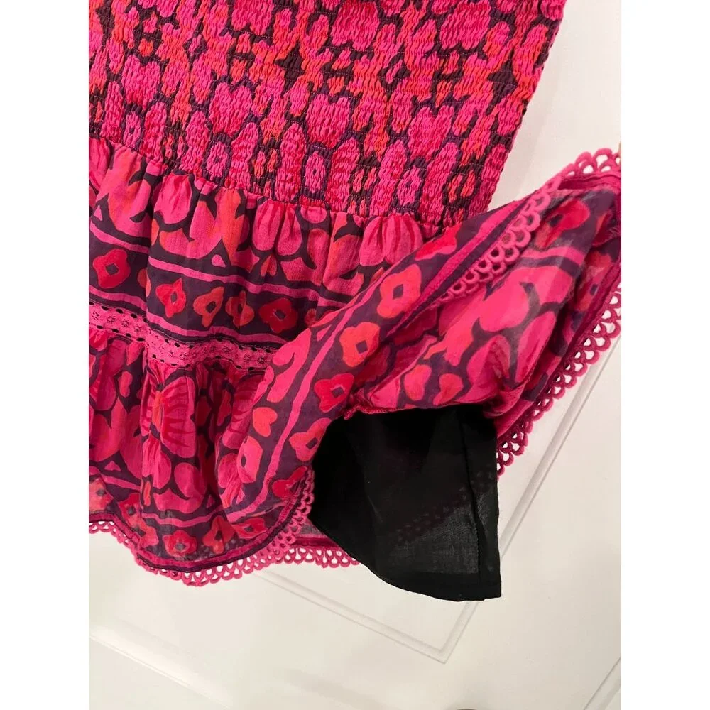 Bell by Alicia Bell Smocked Mini Skirt Ruffle Pink Floral MEDIUM - Picture 5 of 6
